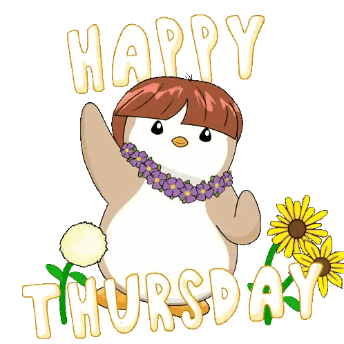 A Happy Thursday Greeting With A Penguin Wearing A Lei Sticker