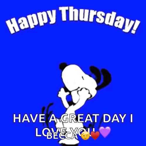 A Happy Thursday Greeting With Snoopy On A Pink Background GIF