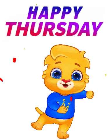 A Happy Thursday Sticker With A Cartoon Cat Sticker