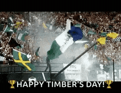 A Happy Timber 'S Day Greeting With A Picture Of A Person Jumping In The Air GIF