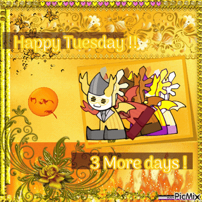 A Happy Tuesday Greeting Card With A Cartoon Character GIF