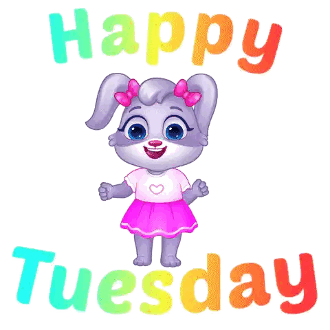 A Happy Tuesday Greeting Card With A Cartoon Rabbit Sticker