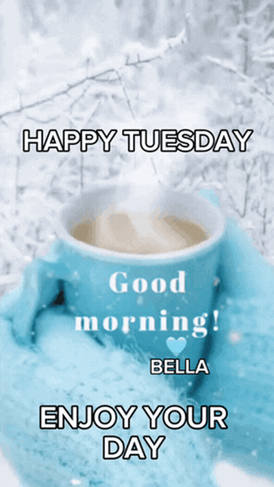a happy tuesday greeting with a cup of coffee