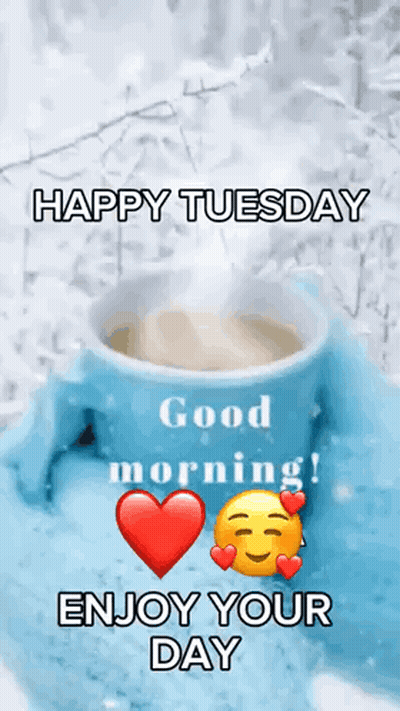 A Happy Tuesday Message With A Cup Of Coffee GIF