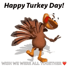 A Happy Turkey Day Greeting Card With A Cartoon Turkey Dancing . GIF