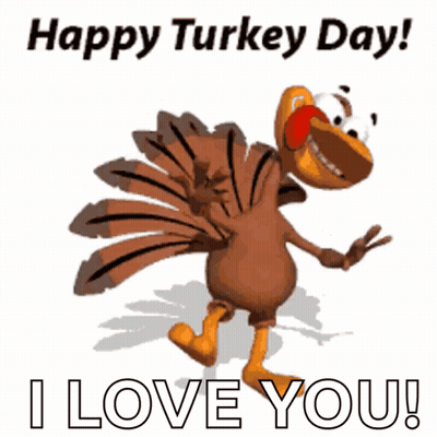 A Happy Turkey Day Greeting Card With A Cartoon Turkey GIF