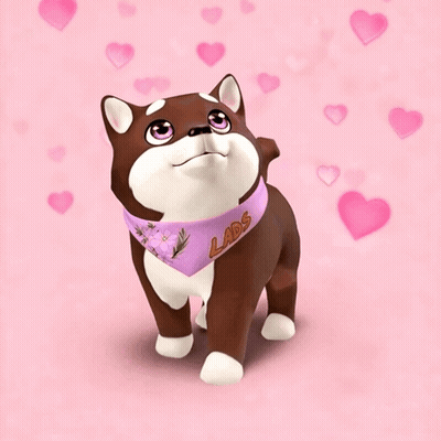 A Happy Valentine 'S Day Card With A Dog Wearing A Purple Bandana GIF