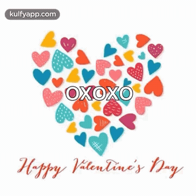A Happy Valentine 'S Day Card With A Heart Made Of Hearts And The Name Oxoxo GIF