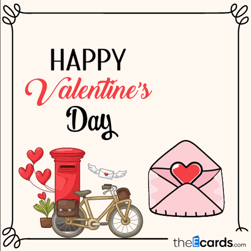 Valentine's Day Card With Bicycle And Hearts GIF