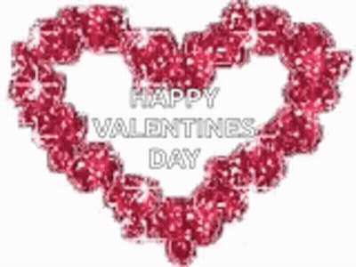 A Happy Valentine 'S Day Greeting Card With A Heart Made Of Red Hearts GIF