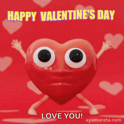 A Happy Valentine 'S Day Greeting Card With A Heart With Eyes And Arms GIF
