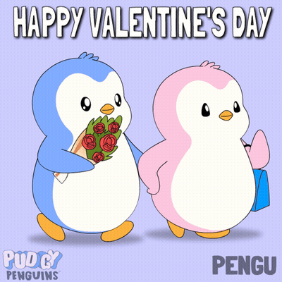 A Happy Valentine 'S Day Greeting Card With Penguins GIF