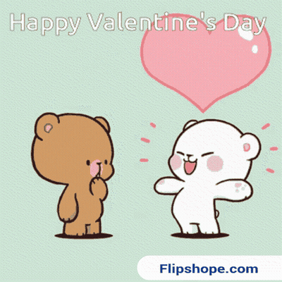 A Happy Valentine 'S Day Greeting Card With Two Teddy Bears And A Heart GIF