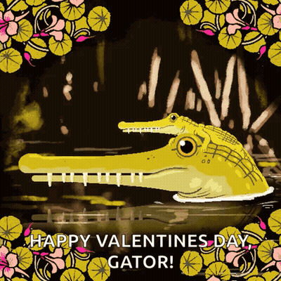 A Happy Valentines Day Gator Greeting Card With An Alligator GIF