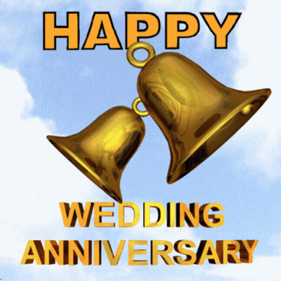 A Happy Wedding Anniversary Greeting Card With Bells GIF