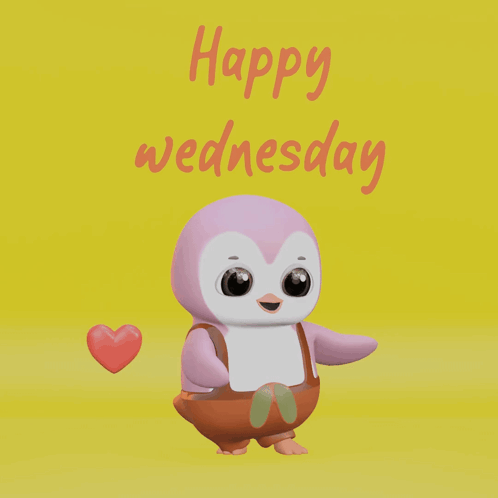 A Happy Wednesday Card With A Pink Penguin GIF
