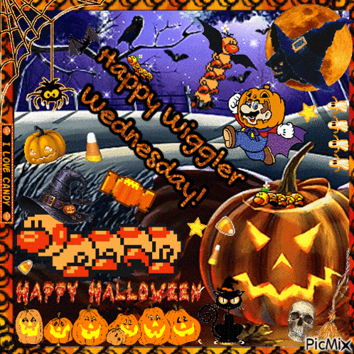 A Happy Wednesday Greeting Card With A Mario Pumpkin GIF