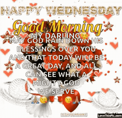 A Happy Wednesday Greeting Card With Hearts And Flowers GIF