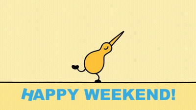 A Happy Weekend Greeting Card With A Yellow Kiwi GIF