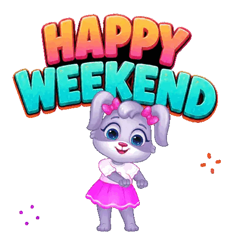 A Happy Weekend Sign With A Cartoon Bunny Sticker