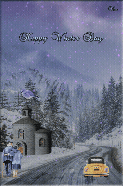 A Happy Winter Day Greeting Card With A Couple Walking In The Snow GIF