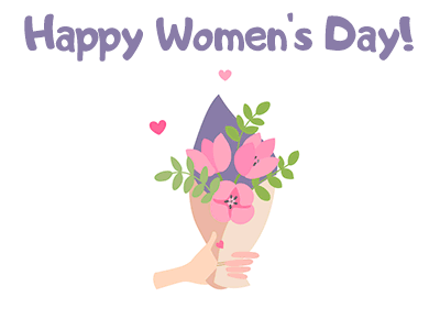 A Happy Women 'S Day Card With A Hand Holding Flowers GIF