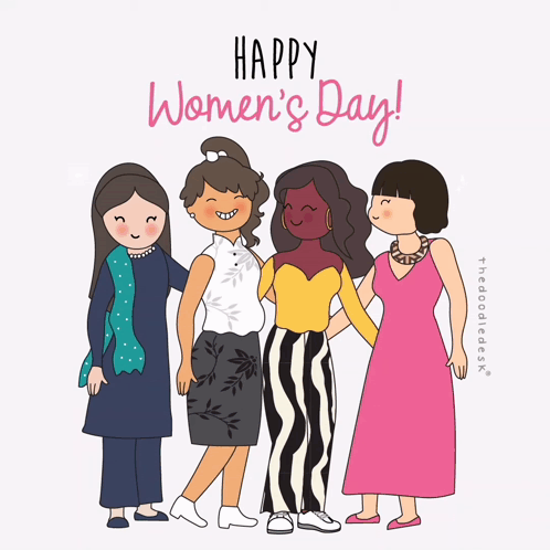 A Happy Women 'S Day Greeting Card With A Group Of Women GIF