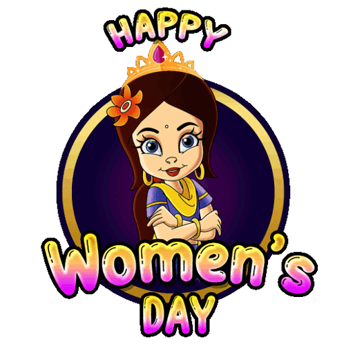 A Happy Women 'S Day Poster With A Cartoon Character GIF