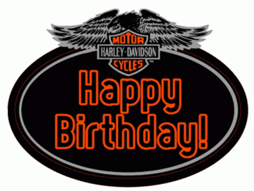 A Harley Davidson Sign That Says Happy Birthday On It GIF