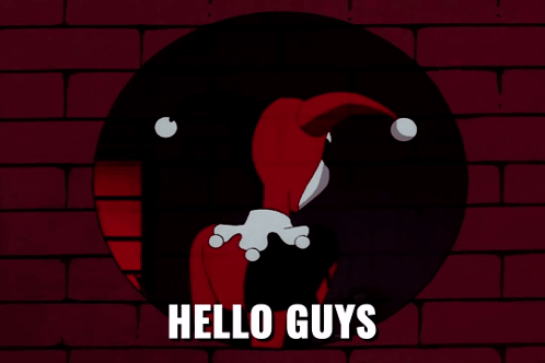 A Harley Quinn Cartoon Says Hello Guys In A Circle GIF