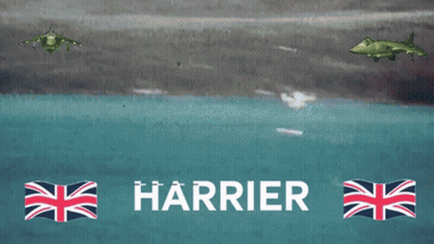 A Harrier Jet Is Flying Over The Ocean GIF