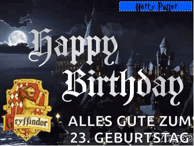 A Harry Potter Birthday Card With A Gryffindor Crest On It GIF