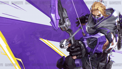 A Hawkeye Character Holding A Bow And Arrow With A Purple Background GIF