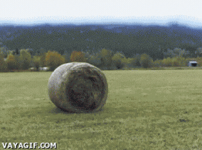 A Hay Bale In A Field With The Website Vayagif.com GIF