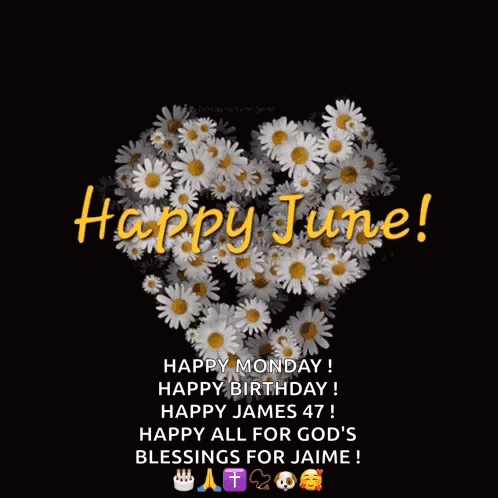 A Heart Made Of Daisies With The Words Happy June On It GIF