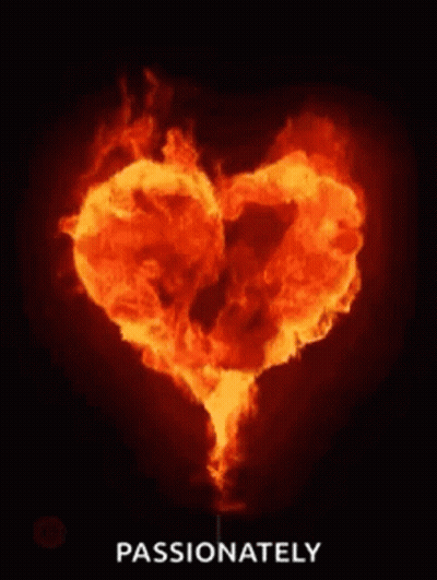 A Heart Made Of Fire With The Words Passionately Written Below It GIF