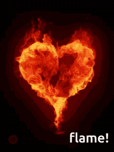 A Heart Made Of Flames With The Words Flame Written Below It GIF