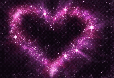 A Heart Made Of Purple And Pink Stars On A Dark Background GIF