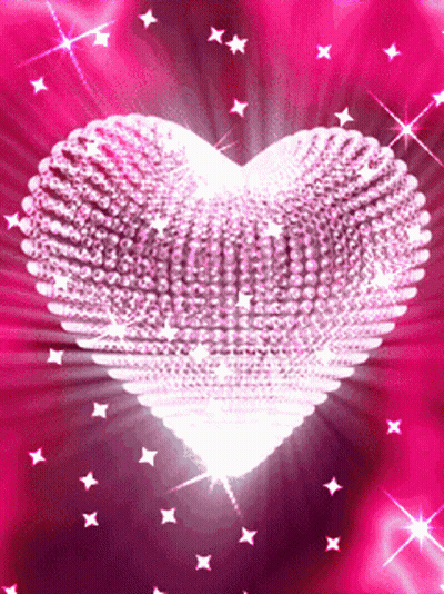 A Heart Made Of Rhinestones Is Surrounded By Pink Stars GIF