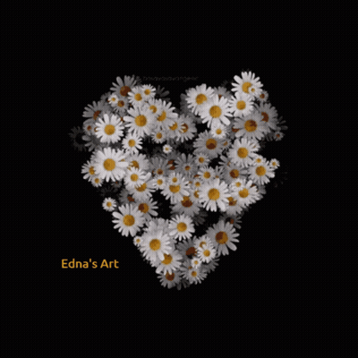 A Heart Made Out Of Daisies With Edna 'S Art Written On The Bottom GIF
