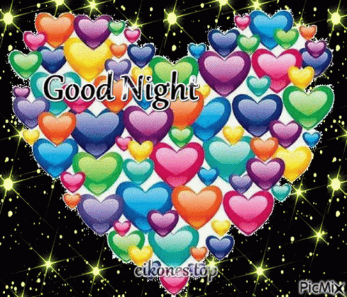 A Heart Made Up Of Colorful Hearts With The Words Good Night Written On It GIF