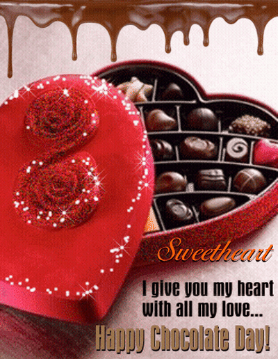 A Heart Shaped Box Of Chocolates With The Words Sweetheart I Give You My Heart With All My Love GIF
