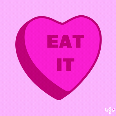 A Heart Shaped Candy That Says Eat It GIF
