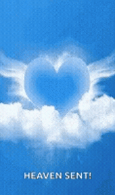 A Heart Shaped Cloud In The Sky With The Words `` Heaven Sent '' Below It . GIF