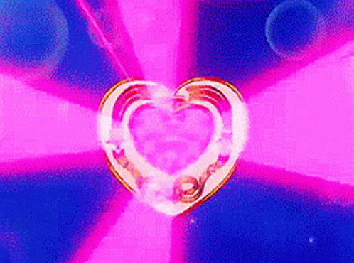A Heart Shaped Object Is Surrounded By Pink And Blue Rays . GIF