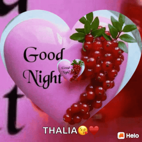 A Heart Shaped Pillow With Berries And A Strawberry Says Good Night Thalia GIF