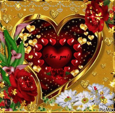 A Heart Surrounded By Hearts And Flowers With The Words I Love You On It GIF
