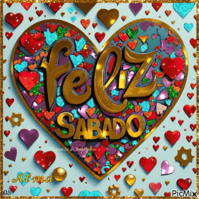 A Heart Surrounded By Hearts And The Words Feliz Sabado GIF