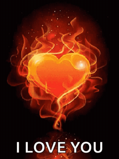 A Heart That Is On Fire With The Words I Love You Below It GIF