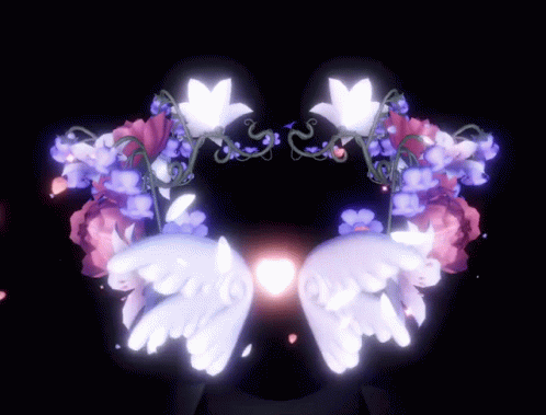 A Heart With Flowers And Wings On It GIF